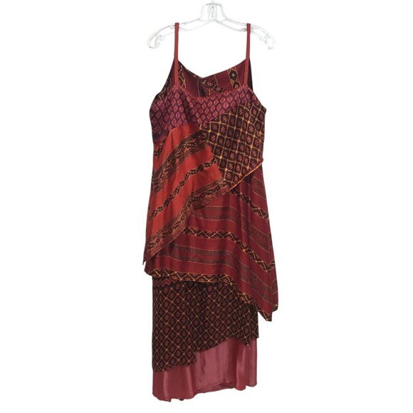 100% Silk Dress XL Layered Spaghetti Straps Burgundy Re Gold - Picture 4 of 12